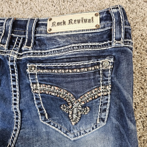 Rock Revival Nancy Boot Cut Mid Rise Jeans Womens 28 Denim Distressed 32x32 - Picture 6 of 13